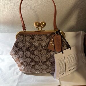 Coach Kisslock Frame Bag 16 In Crystal Signature Jacquard NWT
